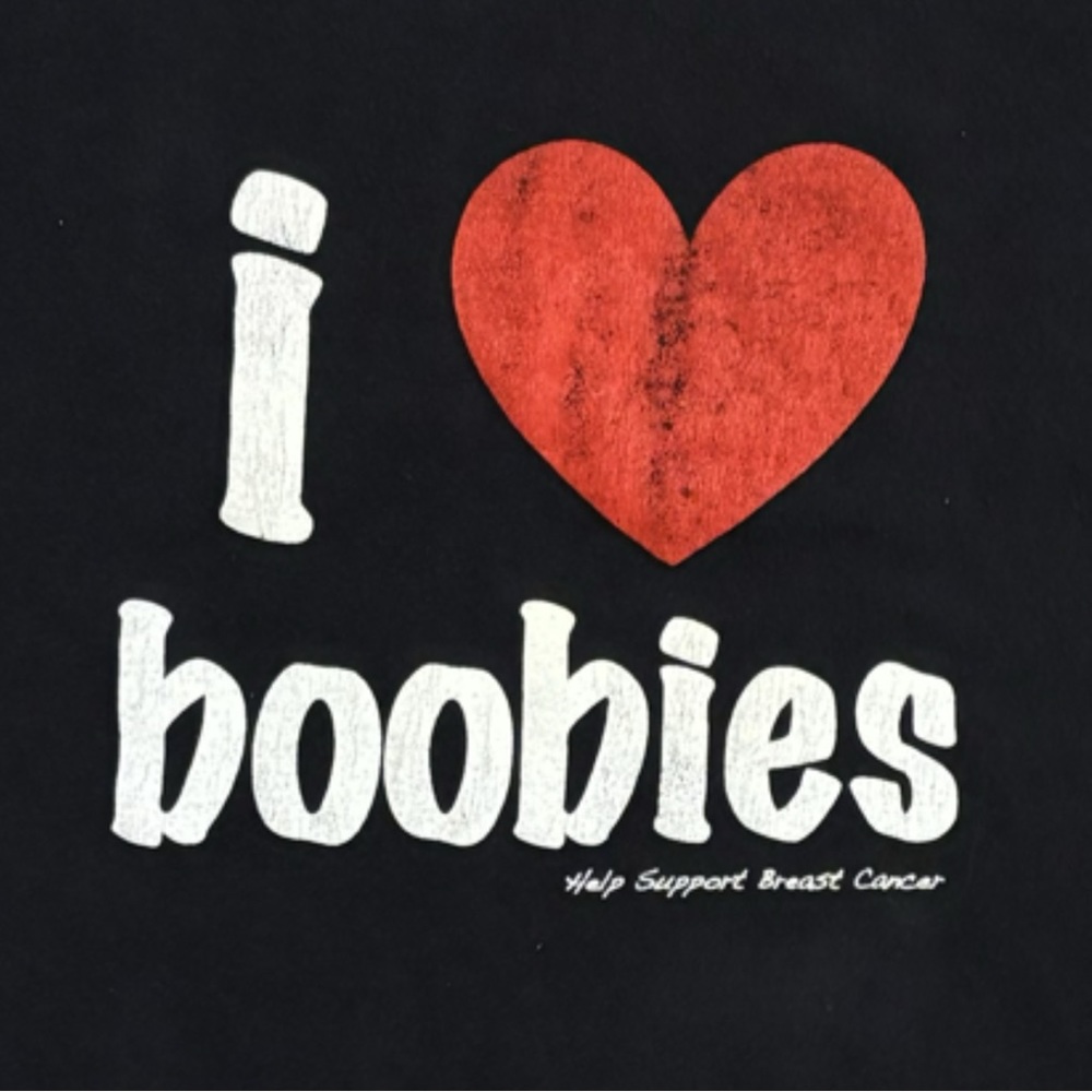 I Love Boobies Breast Cancer Support Black Short Sleeve Tee Shirt Size M